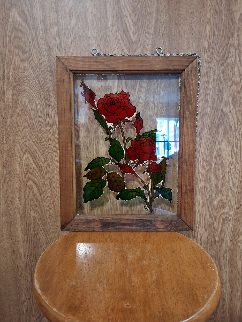 Red Rose Glass Wall Art in Wooden Frame